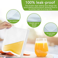 Silicone Food Storage Bag Reusable Stand Up Zip Shut Bag Sealed Leakproof Containers F close-up view
