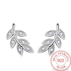 Luxury 925 Sterling Silver Leaf Small Earrings For Women High Quality Fine Jewelry Novel detail view