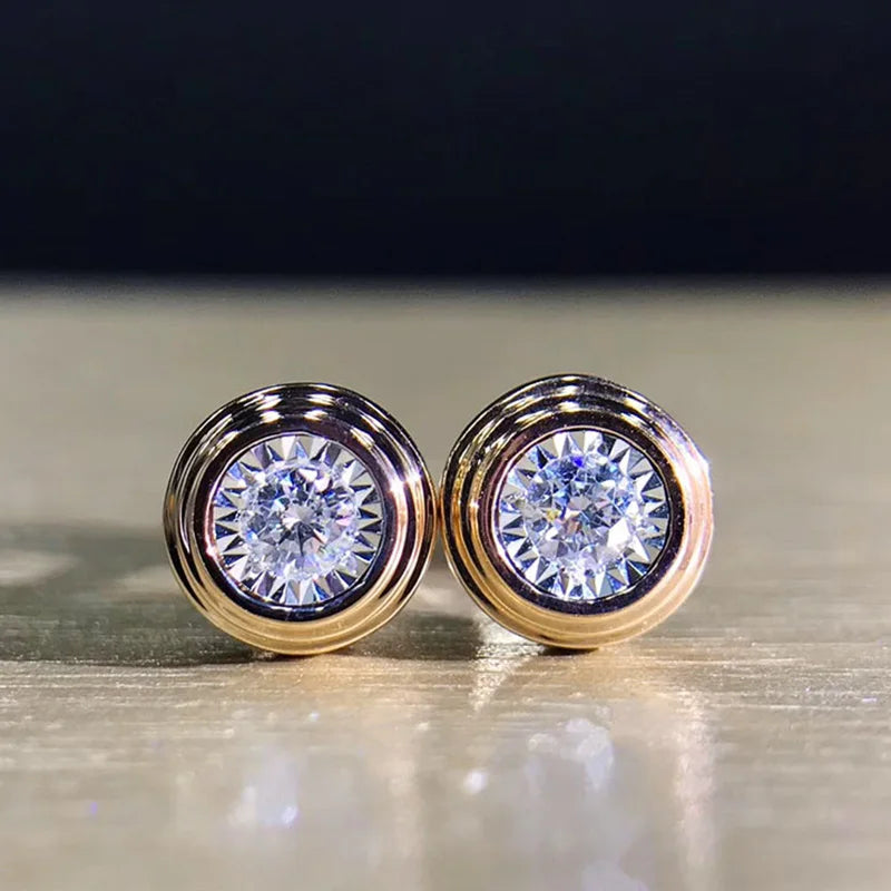 Huitan Classic Stud Earrings for Women/Men Inlaid Round White CZ Simple Design Couple Earrings Fancy Gift Timeless Style Jewelry