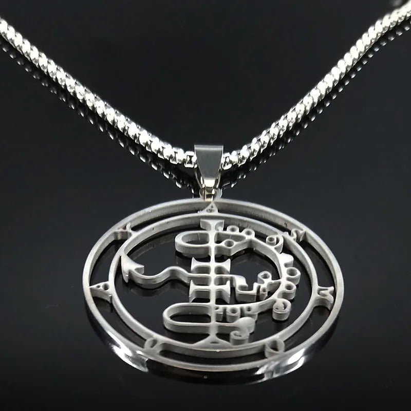 Sigeal Sigil De Lucifer Stainless Steel Satan Necklace | Asmoday Key Baphomet Pendant Je detail view