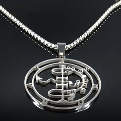 Sigeal Sigil De Lucifer Stainless Steel Satan Necklace | Asmoday Key Baphomet Pendant Je detail view