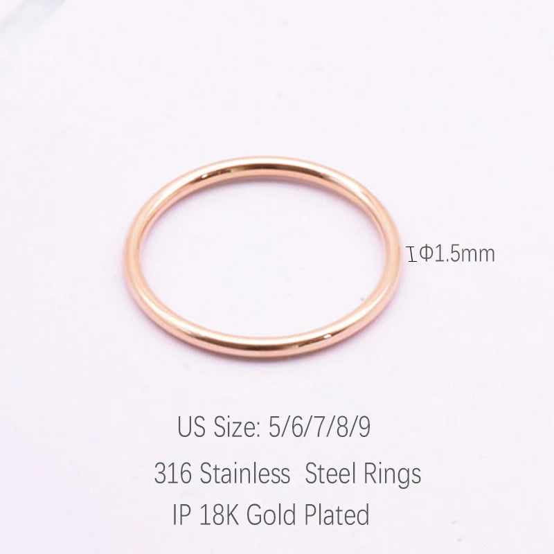 316 Stainless Steel Rounded Thin Rings Women Girls Small Circle Ring Jewelry 1.5mm Rose Gold Silver Color Size 4 5 6 7 8 9 10 11