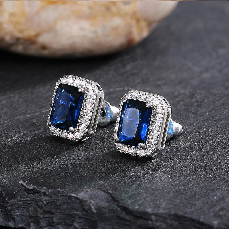 Huitan Rectangle/Square Green Cubic Zircon Stud Earrings Women Elegant Party Access additional angle