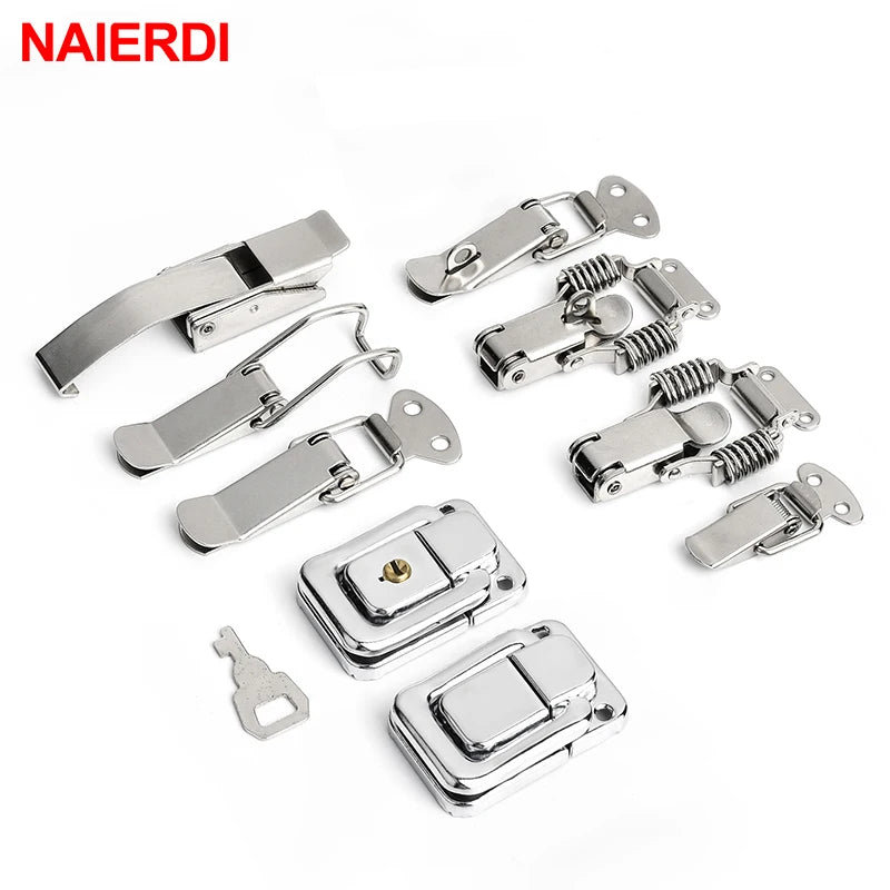 4PC NAIERDI-J105 Cabinet Box Locks Spring Loaded Latch Catch Toggle 27*63 Iron Hasps alternate view
