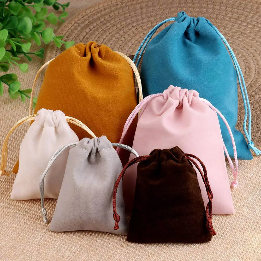 10pcs Drawstring Velvet Jewelry Gift Bags | Soft Plush Multi-Color Pouches for Wedding close-up view