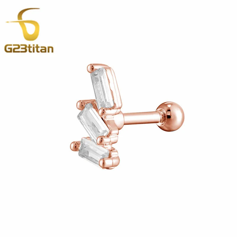 2PC Surgical Steel Cartilage Earring Helix Daith Conch Tragus Piecring Ring Zircon additional angle