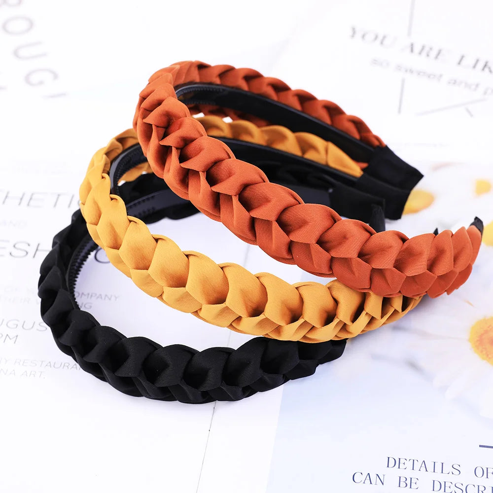 Braided Headband Women Girls Elastic Hairbands Non-slip Fashion Weaving Hair Hoop Band close-up view