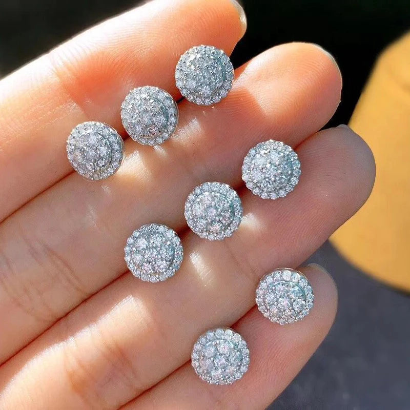 Dainty Round Cubic Zirconia Stud Earrings for Women | Classic White CZ Push-Back Earring detail view