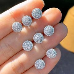 Dainty Round Cubic Zirconia Stud Earrings for Women | Classic White CZ Push-Back Earring detail view