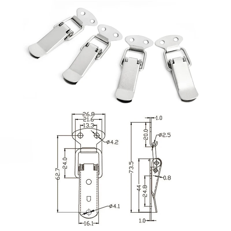 4PC NAIERDI-J105 Cabinet Box Locks Spring Loaded Latch Catch Toggle 27*63 Iron Hasp additional angle