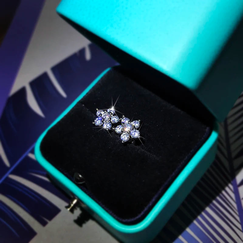 925 Sterling Silver Stud Earrings Fashion Full Diamond Plum Blossom Earrings Personal lifestyle view
