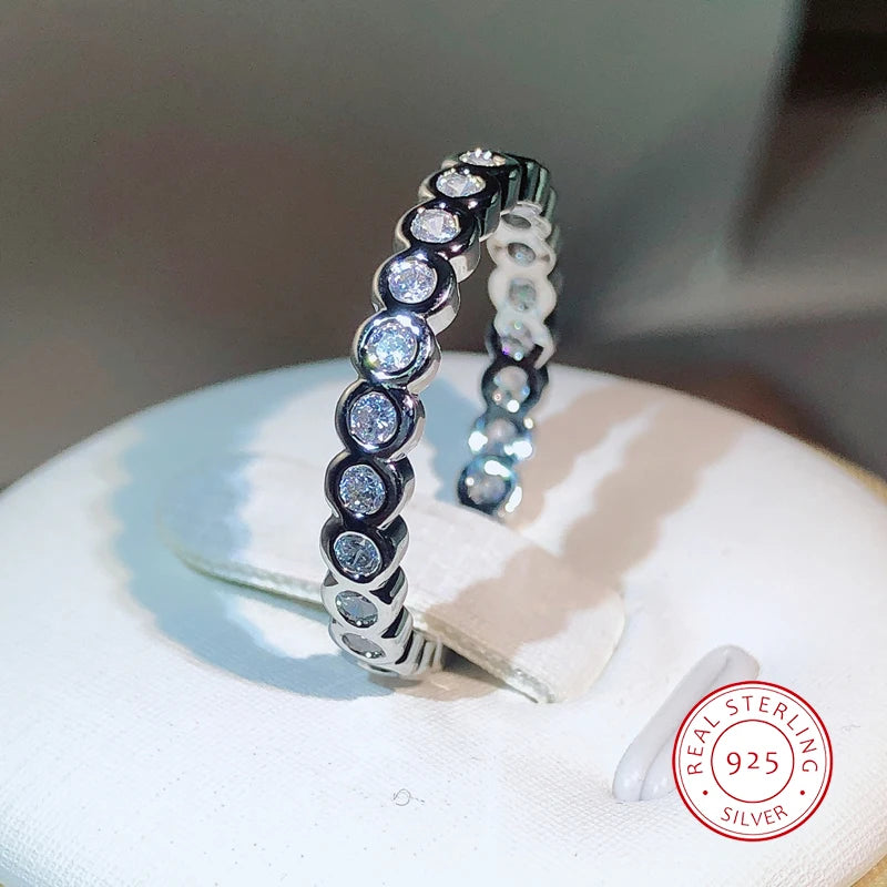 925 Sterling silver Single Row Pave AAAAA cz Eternity Promise ring Engagement Wedding Band Rings for