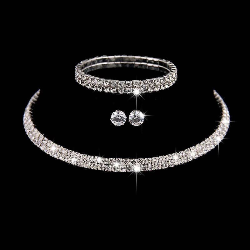 Fashion Crystal Bride Jewelry Set Rhinestone Silver-plated Wedding Dress Banquet Neckl close-up view