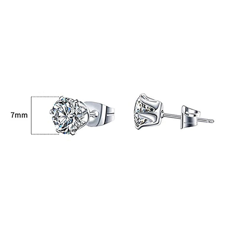 Huitan Minimalist Crystal Cubic Zirconia Stud Earrings | 6 Claws Unisex Fashion Jewelry detail view
