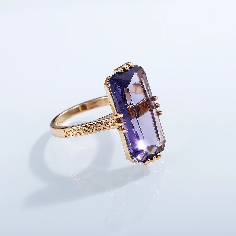 Huitan Purple Stone Rings Women Vintage Party Elegant Lady's Ring Birthday Anniversary Gift Exaggerated Female Fashion Jewelry