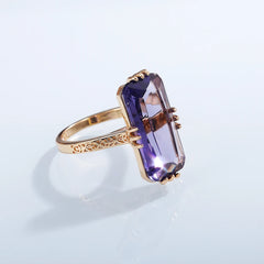 Huitan Purple Stone Rings Women Vintage Party Elegant Lady's Ring Birthday Anniversary Gift Exaggerated Female Fashion Jewelry