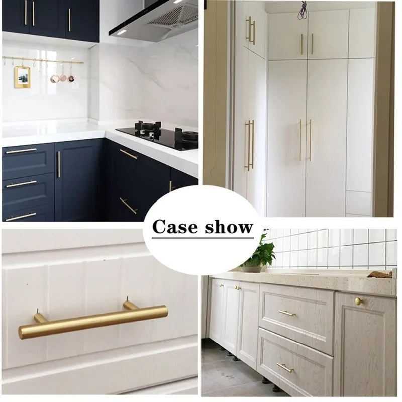 Modern Gold Brushed Straight Cupboard Handles Knobs detail view