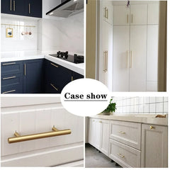 Modern Gold Brushed Straight Cupboard Handles Knobs detail view