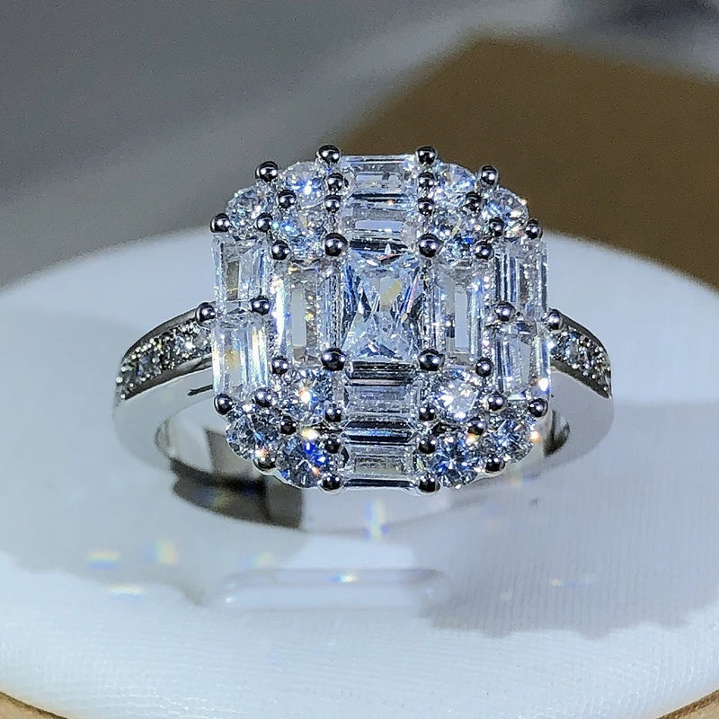 Exquisite Square Zircon Countless Claw Rings 925 Sterling Silver For Ladies Fashion additional angle