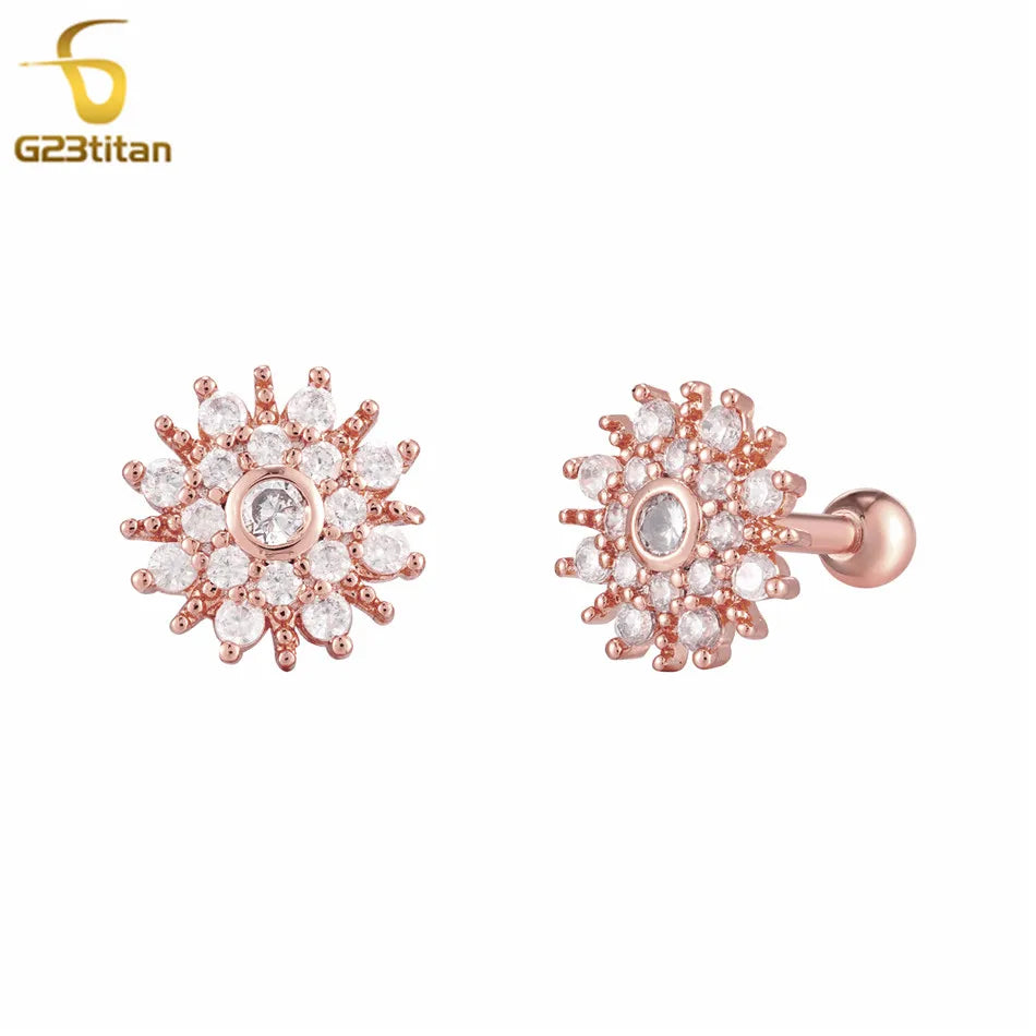 2pc Surgical Steel Ear Cartilage Earlobe Tragus Piercing Ball Bar Rose Gold Color Moo lifestyle view