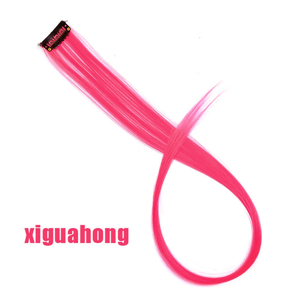 Clip In Rainbow Highlight Hair Extensions | Pink Synthetic Hair Strands additional angle