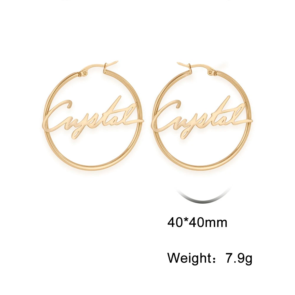 Custom Nameplate Hoop Earrings for Women | Personalized Stainless Steel Jewelry additional angle