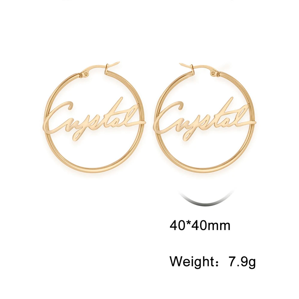 Custom Nameplate Hoop Earrings for Women | Personalized Stainless Steel Jewelry additional angle