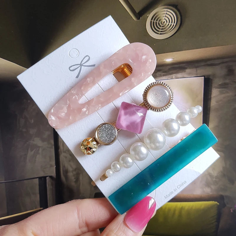 3/4pcs Set Pearl Hair Clip For Women Korean Hairpins Geometric Crystal Hair Barrettes Girl Hairgrip Hair Accessories