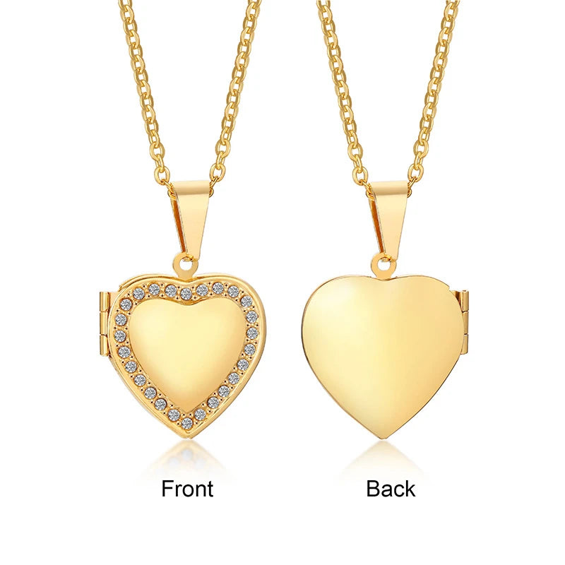 Vnox Light Heart Locket Pendants for Women Men Openable Photo Frame Glossy Stainless alternate view