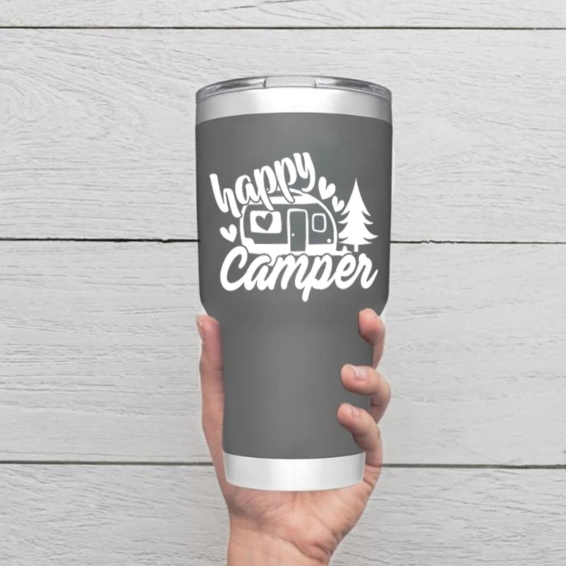 Camp Life Vinyl Decal Bundle | Camper Door Window Sticker for Laptop Water Bottle lifestyle view