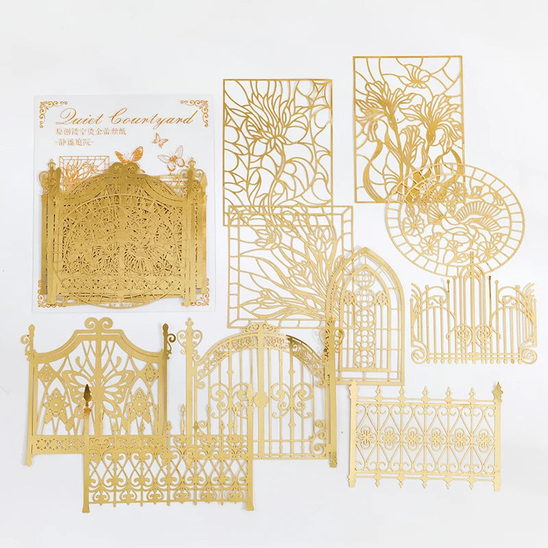 Yoofun 10pcs Vintage Gliding Stickers | Gold Flower Butterfly Lace Scrapbook Paper alternate view