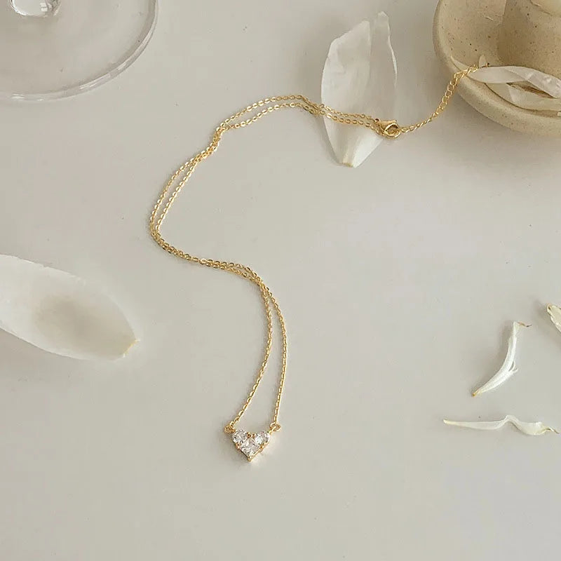 Silver Color Zircon Heart Necklace | Women's Shiny Clavicle Chain Jewelry additional angle