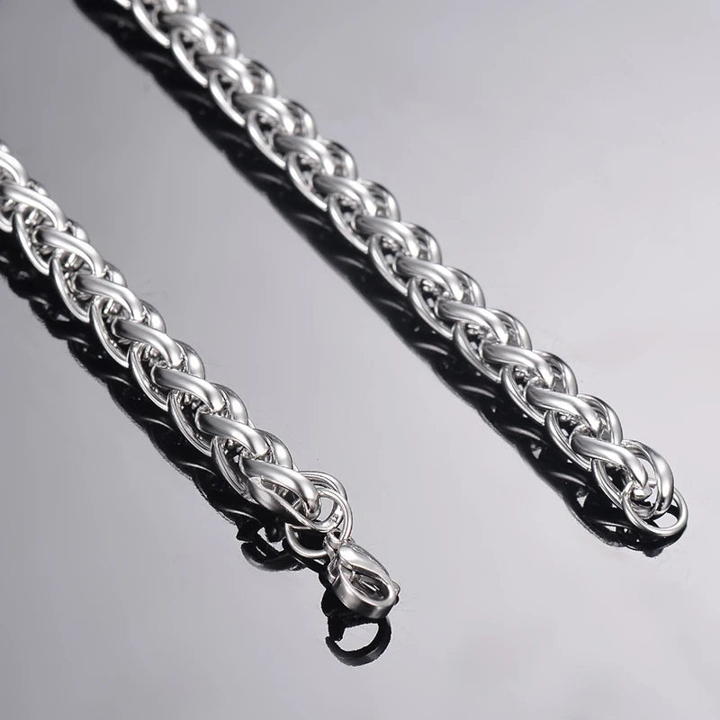Stainless Steel Keel Link Chain Necklace | Braided Wheat Chain for Men Women detail view