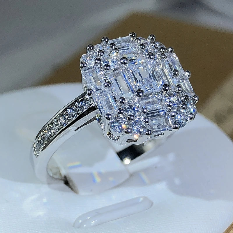 Exquisite Square Zircon Countless Claw Rings 925 Sterling Silver For Ladies Fashion J alternate view
