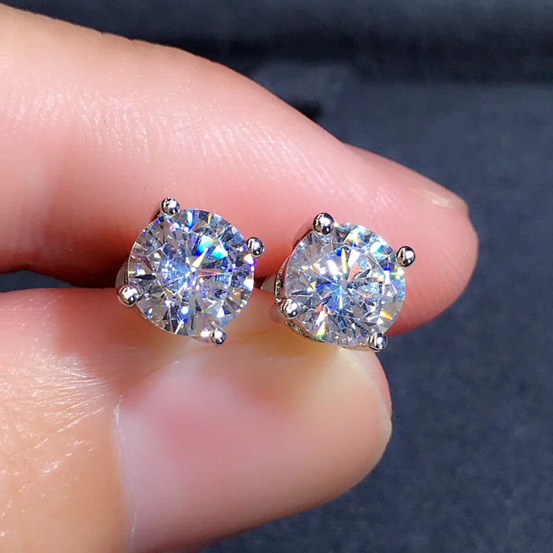 Huitan Round Cubic Zirconia Crystal Stud Earrings Women/Men Daily Wear Accessories Simpl detail view