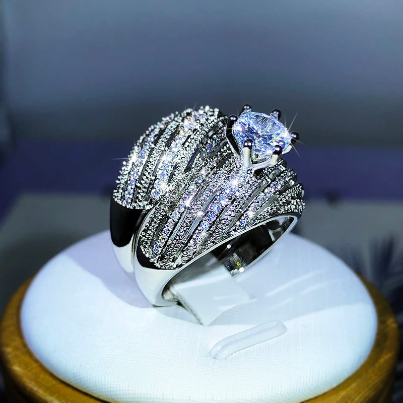 Luxury Double Set Ring High-Grade Zircon Plated Real Gold Men's And Women's Rings Par alternate view