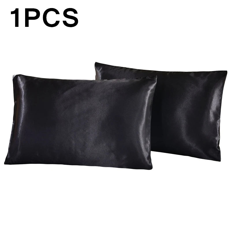 1Pc Queen Satin Silk Pillowcase | Silky Smooth Cooling Bed Pillow Cover for Hair and S close-up view