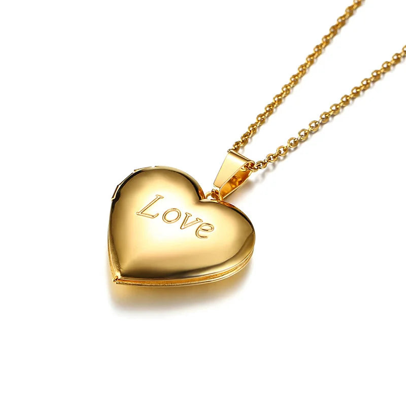 Delicate Floral Oval Heart Locket Pendant Necklaces for Women,Stainless Steel Photo F alternate view