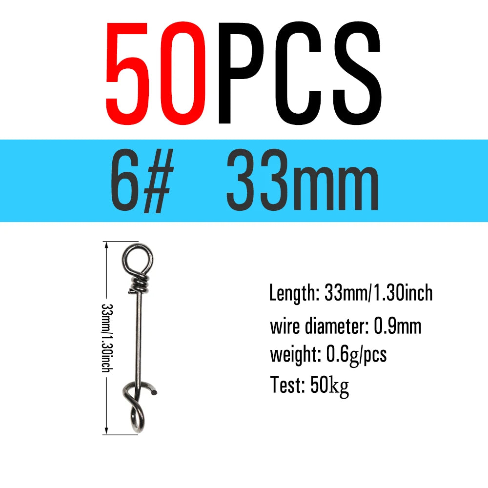 ICERIO 50PCS Stainless Steel Fly Twist Clips Quick Lock Snap Spring Clamp Buckle Swimbait Lure Fishing Connector