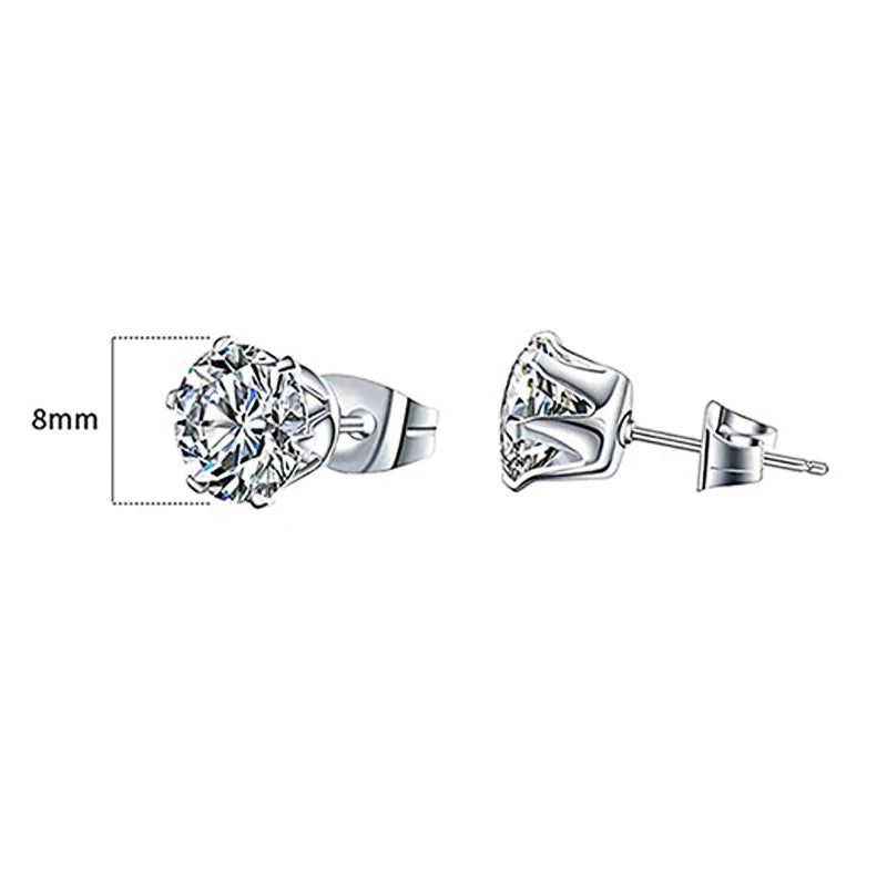 Huitan Minimalist Crystal Cubic Zirconia Stud Earrings | 6 Claws Unisex Fashion Jewelr close-up view
