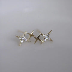 925 Sterling Silver Micro Inlaid Crystal Four-Pointed Star Plating 14k Gold Earrings alternate view