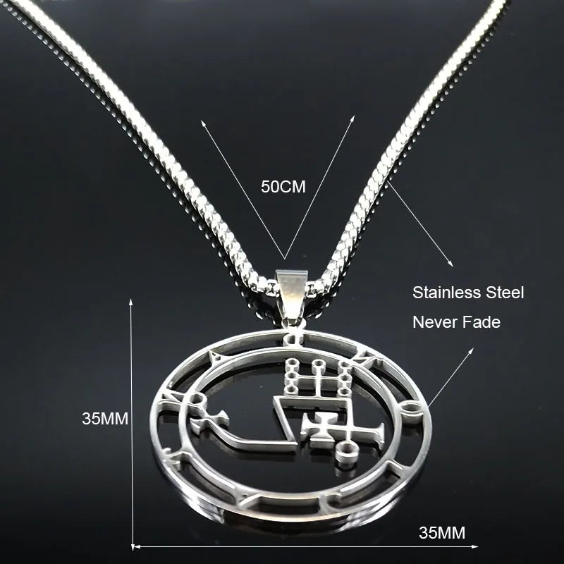 Sigil Stainless Steel Necklace Silver Color Dantalion Seal Solomon Demon Satan Sigil Satan Necklaces Pendants Jewelry N7150S03
