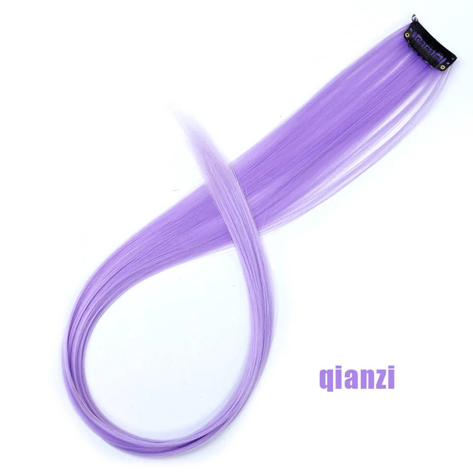 Clip In Rainbow Highlight Hair Extensions | Pink Synthetic Hair Strands close-up view
