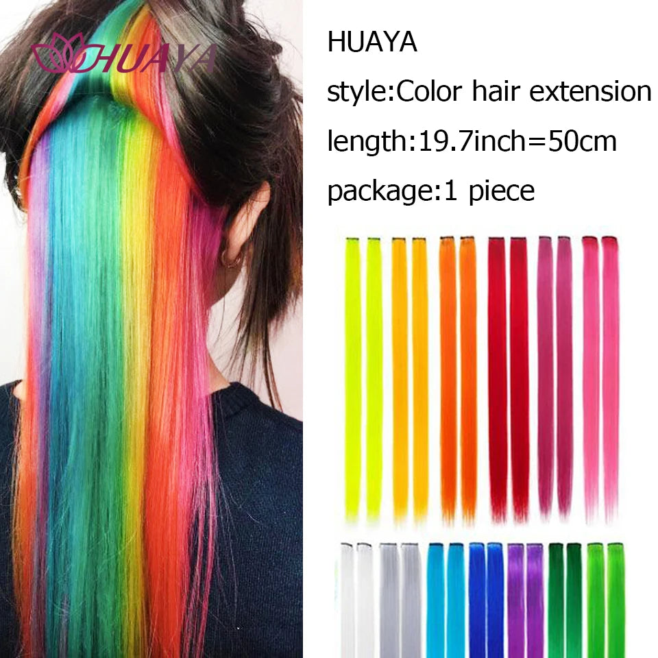 HUAYA Colorful Synthetic Hair Long Straight Hair Strands On Barrettes Clip In Hair Extensions Kanekalons Fake Hair Pins