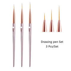 3pcs/Set Acrylic French Stripe Nail Art Line Painting Pen 3D Tips Manicure slim Line Drawing Pen UV