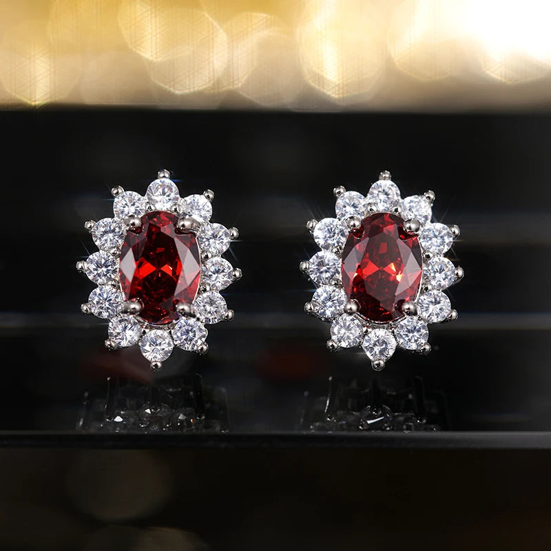 Huitan Fashion Sunflower Shape Stud Earrings Women Brilliant Oval Cubic Zirconia Luxu lifestyle view