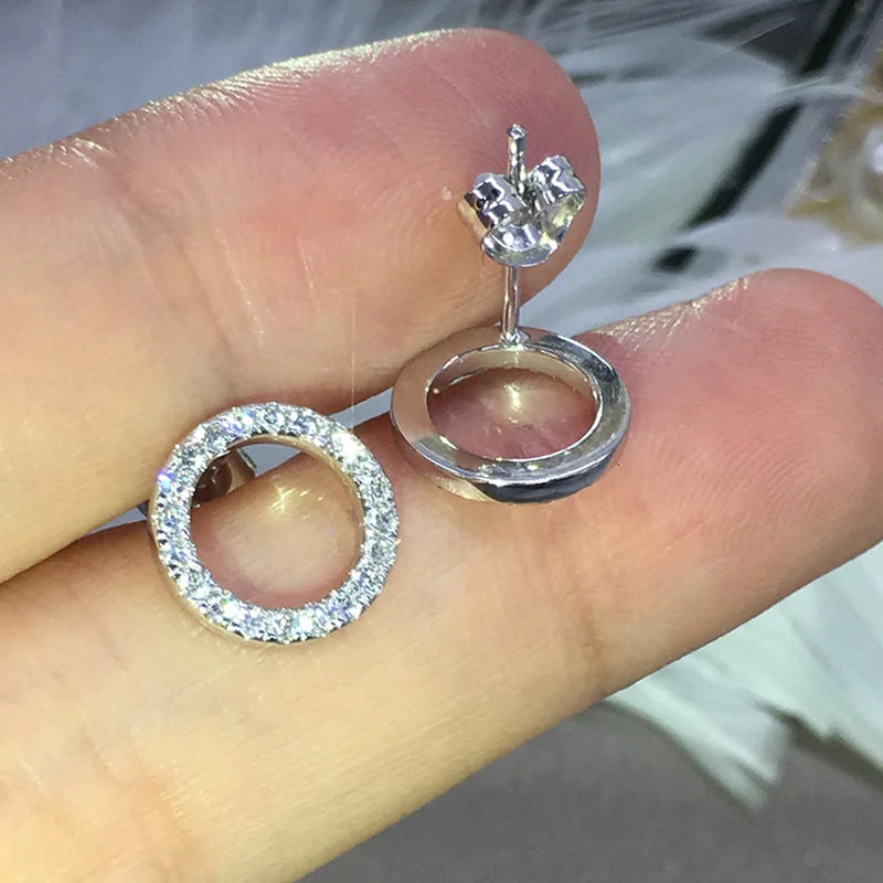 Huitan Fashion Versatile Dazzling Circle Stud Earrings with Crystal Cubic Zirconia Mi alternate view