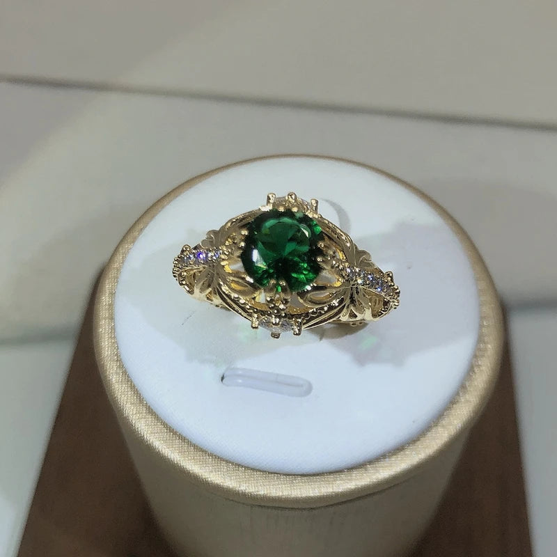 14K Gold Vintage Emerald zircon Ring for Women 925 Silver Jewelry Natural Emerald Ring j detail view