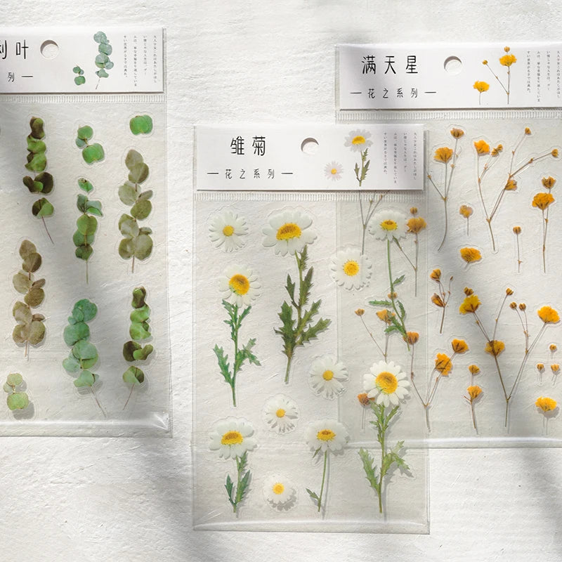 Yoofun Daisy Clover Babysbreath Fern Transparent PET Stickers | Floral Plant Sticker Set for Scrapbo