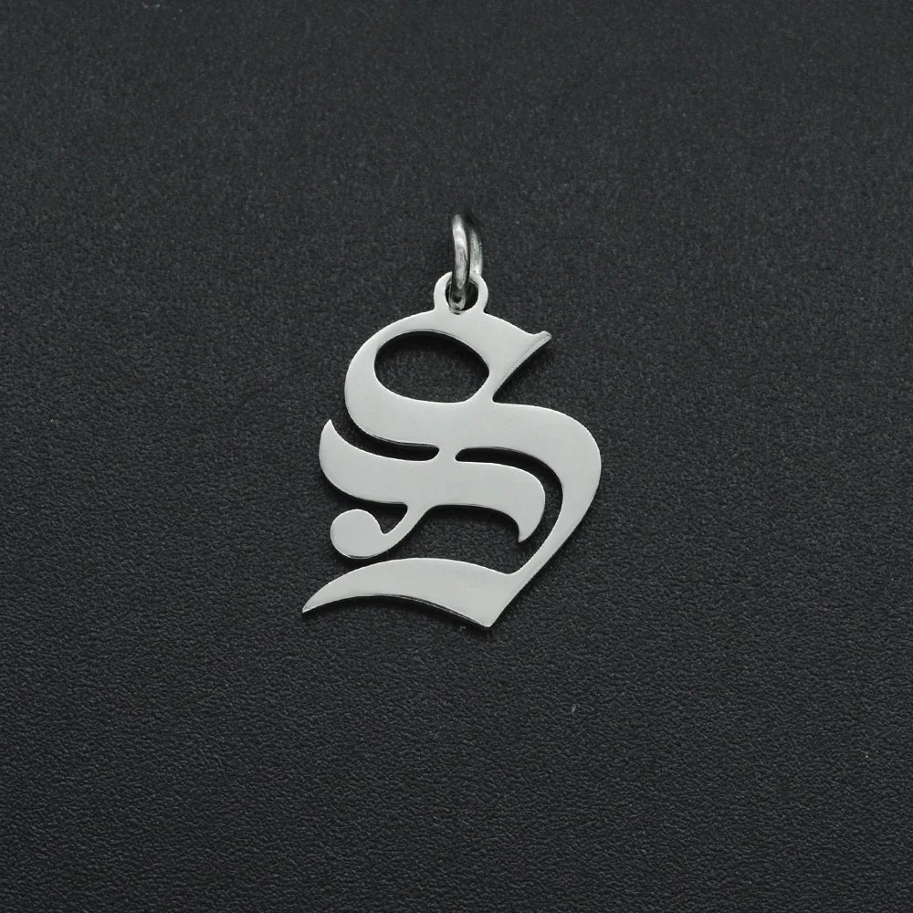 316 Stainless Steel Old English Letter Charms | DIY Alphabet Jewelry Findings for Brac close-up view